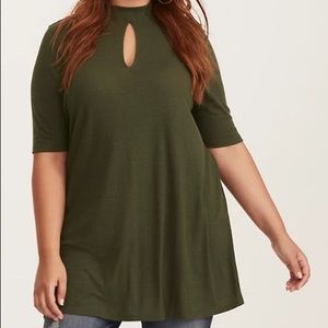 Torrid Olive Mock Neck Tunic w/ Keyhole